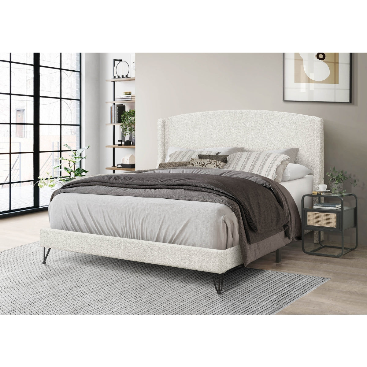 7520-EKING BEIGE Fabric Platform Bed - EASTERN KING