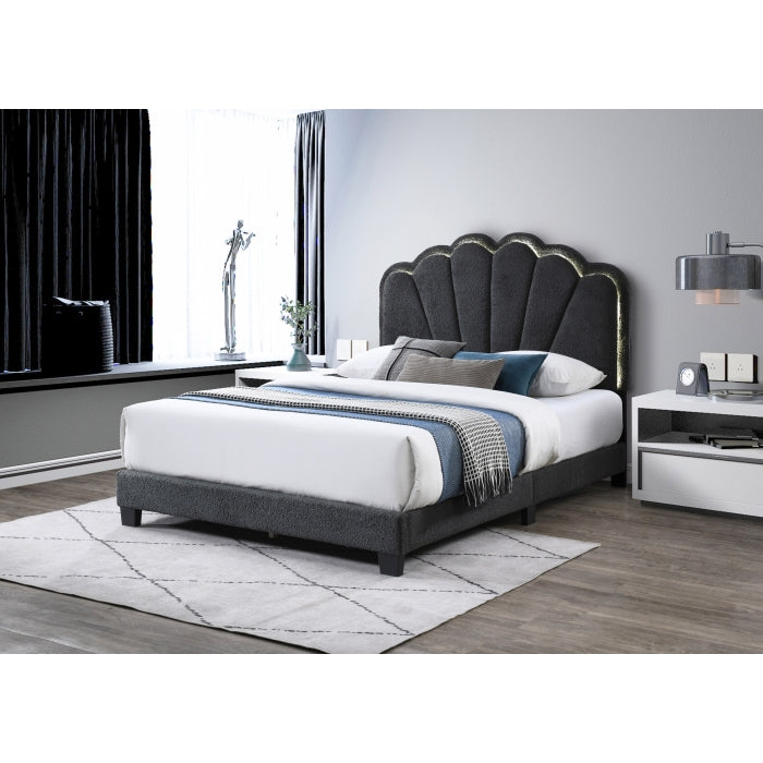 7528-EKING DARK GRAY Fabric Shell Arch Headboard Platform Bed - EASTERN KING