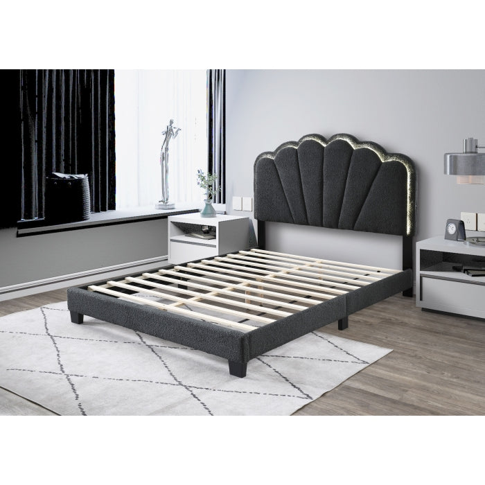 7528-EKING DARK GRAY Fabric Shell Arch Headboard Platform Bed - EASTERN KING