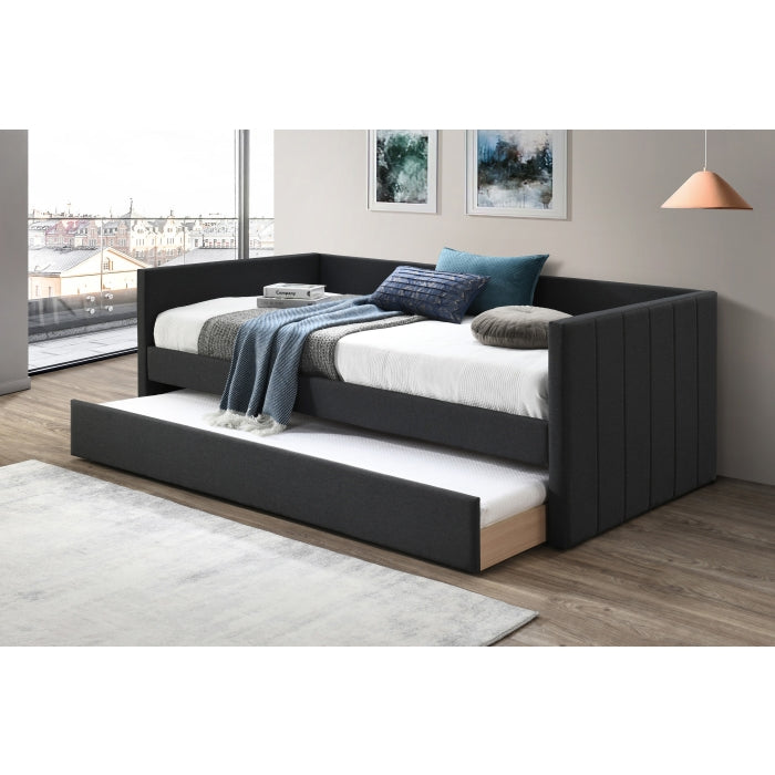 7613 CHARCOAL LINEN Square Arm Daybed w/ Trundle - TWIN-TWIN