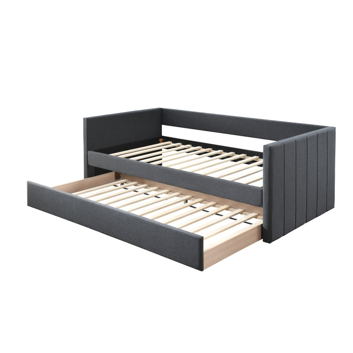 7613 CHARCOAL LINEN Square Arm Daybed w/ Trundle - TWIN-TWIN
