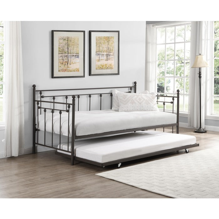 7622 COPPER Victorian Metal Daybed w/ Trundle - TWIN-TWIN