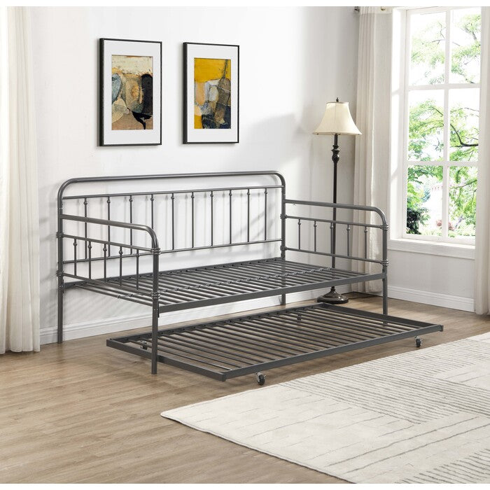 7625 DARK GRAY Farmhouse Classic Metal Day Bed w/ Trundle - TWIN-TWIN
