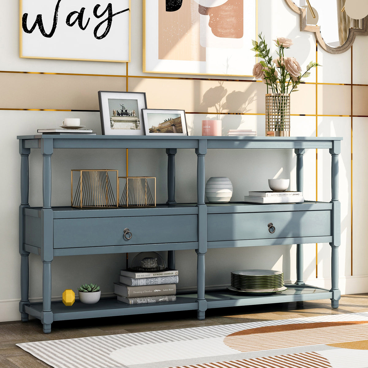 3617 NAVY Antique Distressed Hall Entryway Console Table - KD*