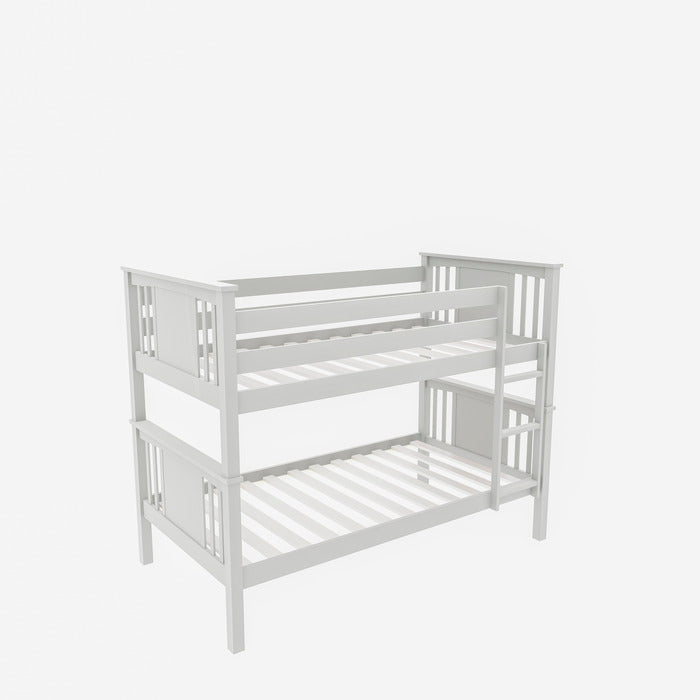 7506 WHITE Stackable Post Wood Bunk Bed w/ MDF Board - TWIN-TWIN