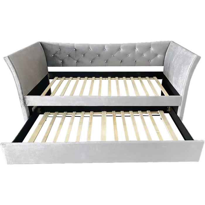 7523 LIGHT GRAY Fabric Day Bed w/ Trundle - TWIN-TWIN