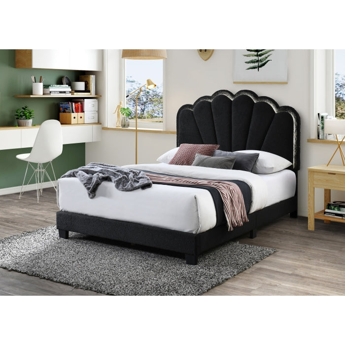 7527-CKING BLACK Fabric Shell Arch Headboard Platform Bed - CALIFORNIA KING