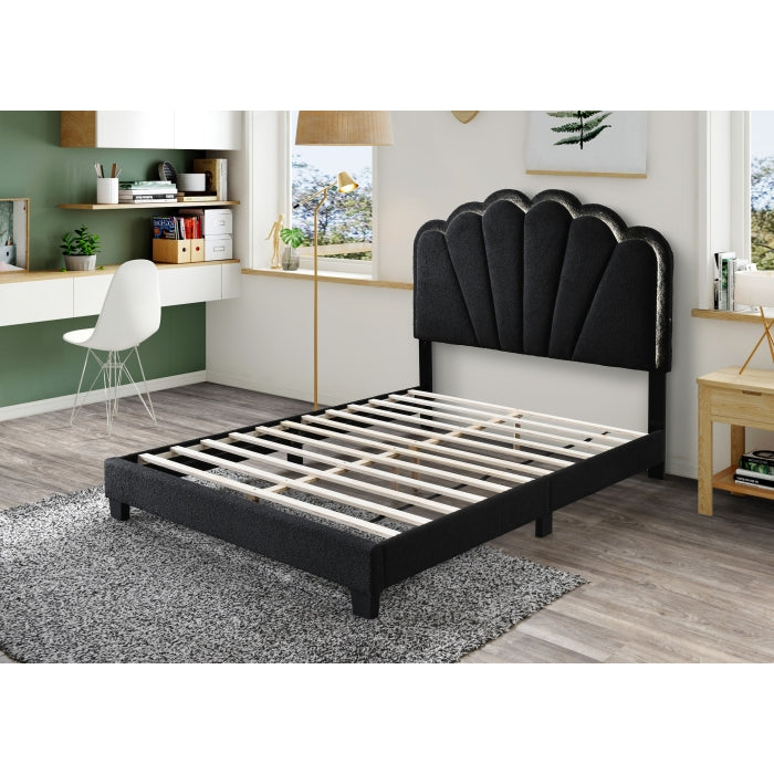 7527-CKING BLACK Fabric Shell Arch Headboard Platform Bed - CALIFORNIA KING