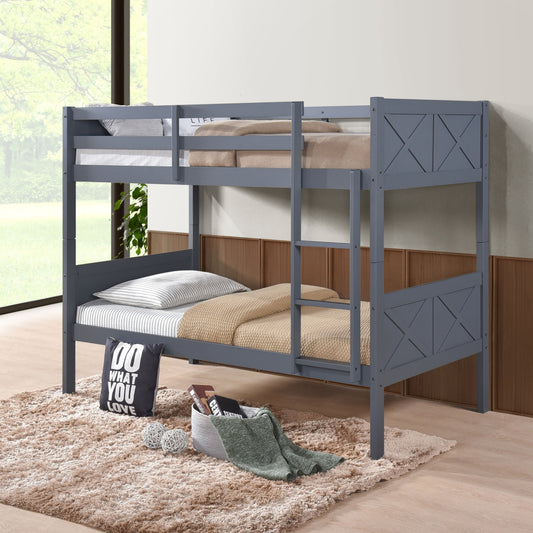 7541 DARK GRAY Stackable Post Wood Bunk Bed - TWIN-TWIN