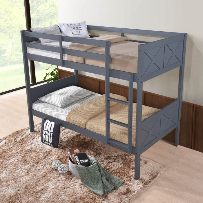 7541 DARK GRAY Stackable Post Wood Bunk Bed - TWIN-TWIN
