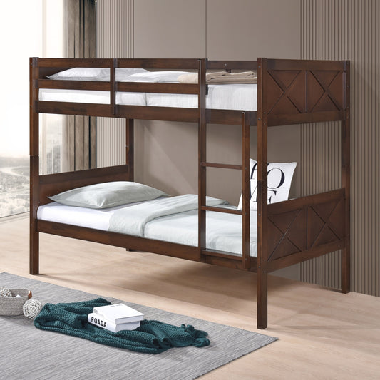 7542 ESPRESSO Stackable Post Wood Bunk Bed - TWIN-TWIN