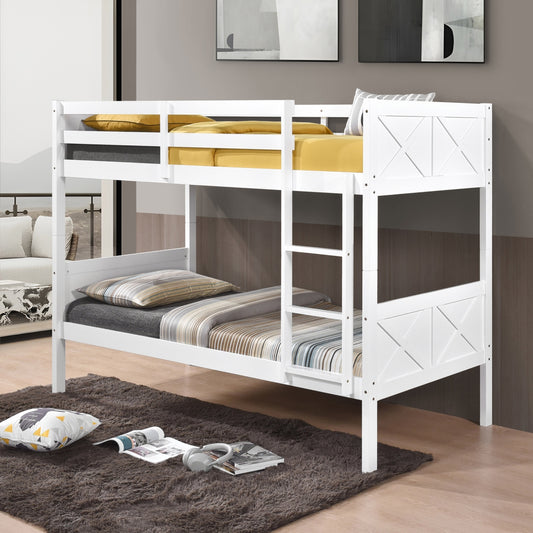 7543 WHITE Stackable Post Wood Bunk Bed - TWIN-TWIN