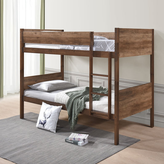 7547 BROWN Stackable Post Wood Bunk Bed - TWIN-TWIN