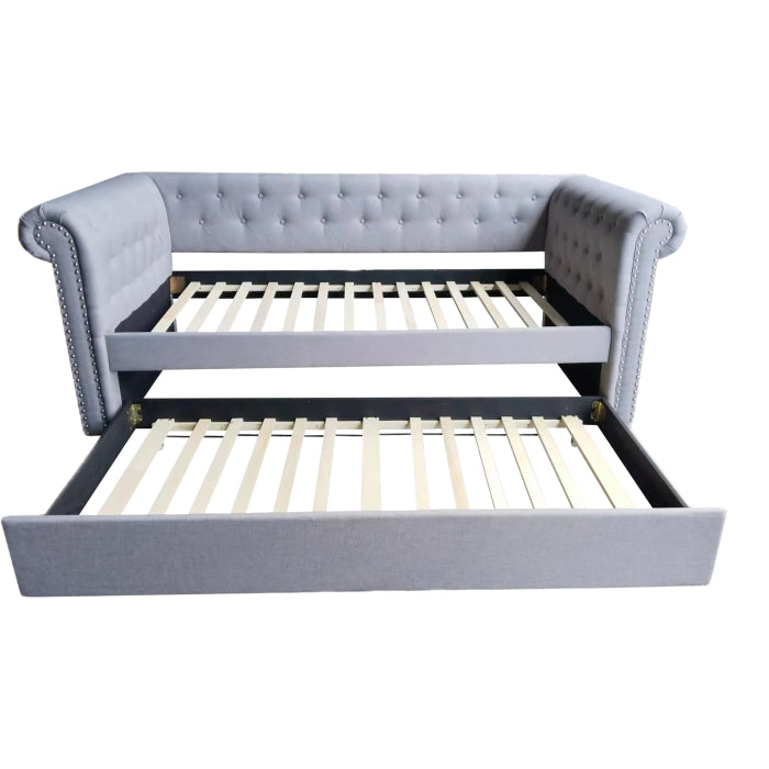 7608 LIGHT GRAY Fabric Rolled Arm Daybed w/ Trundle - TWIN-TWIN