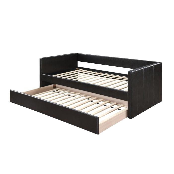 7610 BROWN PU Square Arm Daybed w/ Trundle - TWIN-TWIN
