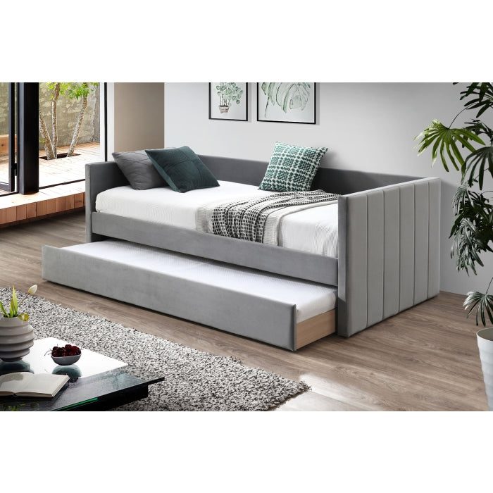 7611 GRAY VELVET Square Arm Daybed w/ Trundle - TWIN-TWIN