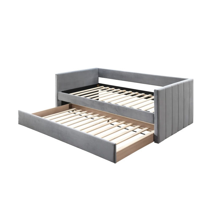 7611 GRAY VELVET Square Arm Daybed w/ Trundle - TWIN-TWIN