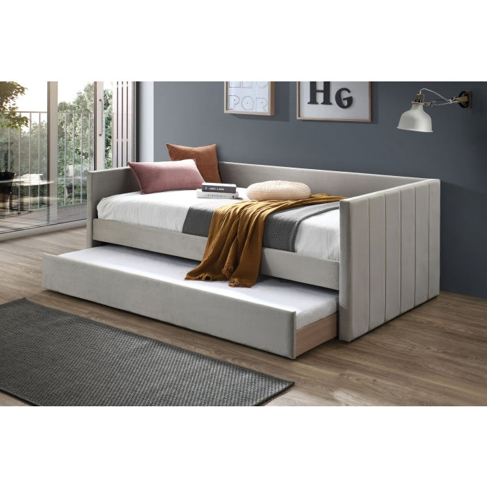 7612 BEIGE VELVET Square Arm Daybed w/ Trundle - TWIN-TWIN