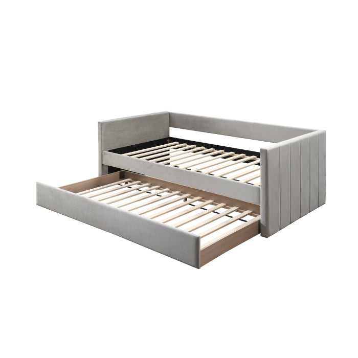 7612 BEIGE VELVET Square Arm Daybed w/ Trundle - TWIN-TWIN